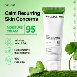 WELLAGE Cica Calming Cream - Korean Face Soothing Moisturizer, High Purity Madecassoside with Centella Asiatica Panthenol - Calms Sensitive Skin, Anti-Redness & Rosacea, Anti-Scaling & Blemish, 2.7oz