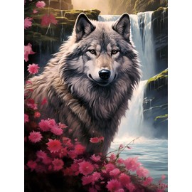 Pavemlo Diamond Painting Kits Waterfall Wolf, DIY 5D Diamond Embroidery Painting Kits Animal, Full Drill Crystal Set, Rhinestone Embroidery Pictures, DIY Diamond Painting for House Wall Decoration, 30
