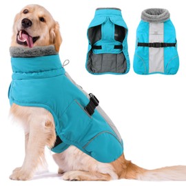 Queenmore Dog Jackets for Largeb Breeds, Large Dog Coats Winter Waterproof, Thick Fleece Lining Pet Coats for X-Large Dogs Winter, Blue, XL