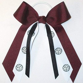 Volleyball Hair Bows, Made in the USA, White Pony Band, many colors (Maroon and Black)