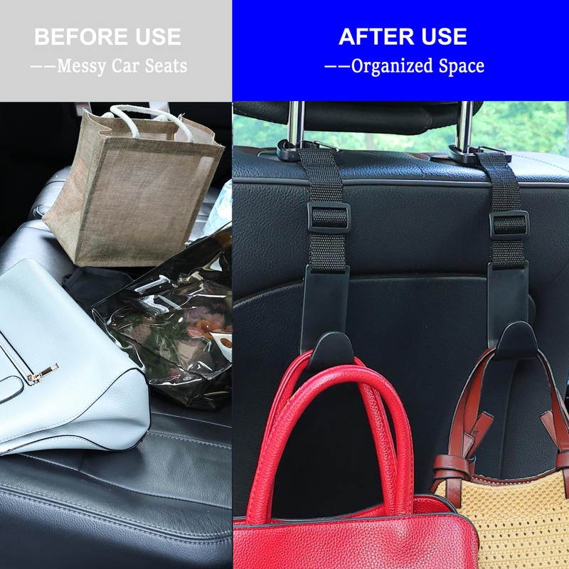 Amooca Headrest Hooks for Car Adjustable 4 Pack Vehicle Seat