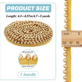 PH PandaHall 5 Yards Gold Pearl Lace Trim Faux Pearls Lace Ribbon Fringe Beads Ribbon Sewing Trim 1/4 inch Wide Applique Edge Trim for Bridal Wedding Decorations, Sewing DIY Making and DIY Crafts