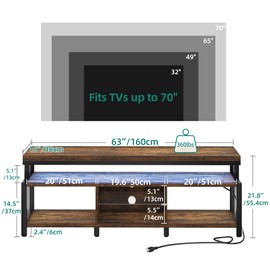 YITAHOME TV Stands for Living Room, TV Stand for 70/65 inch TV, Entertainment Center with Storage, LED TV Stand with Power Outlets, Industrial TV Console Cabinet, Retro Brown