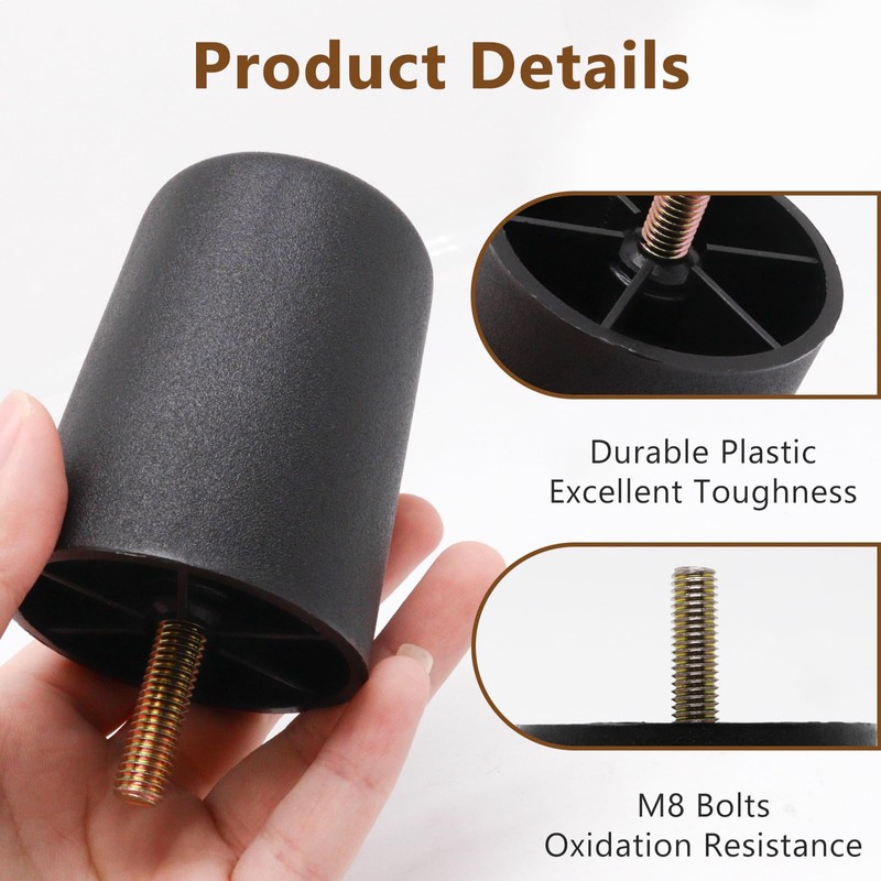 YuGtcen 4PCS 3 Inch/80mm Plastic Couch Legs, Black Round Sofa