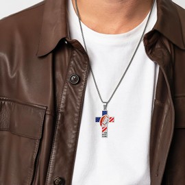 GLOVSTIA Cross Necklace for Men American Flag Necklace America Eagle Pendant Bible Verse Cross Pendant Stainless Steel Chain 24inch Basketball Sports Jewelry Basketball Gift for Men, Rugby, Stainless