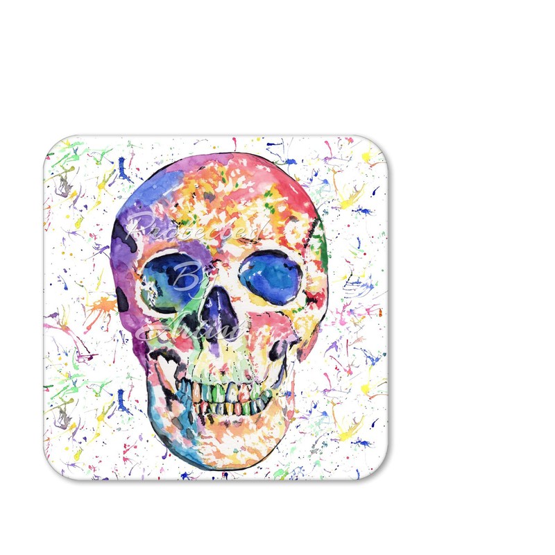 Coaster Skull Coasters Watercolour Art Gift Work Office Dining Tea