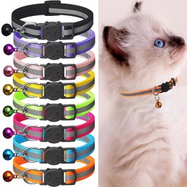 8 Piece Reflective Cat Collar Pack with Bell,kitten collar Safety Quick Release Buckle,with Name Tag,Adjustable for Girl Male Cats,Pet Supplies,Stuff,Accessories(8 Colors)