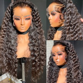 ANDRIA 13x4 HD Transparent Lace Front Wigs 26 Inch Black with Baby Hair Pre-Plucked Glueless Lace Frontal Wigs 200% Density Deep wave Hairs For Black Woman