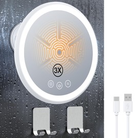 Gospire 3X Magnifying Heated Shower Mirror Fogless for Shaving, 5000mAh Battery, 360° Swivel & Magnetic Design, 8.3” Anti-Fog Shower Shaving Mirror with 3 Color Lights, Includes 2PCS Adhesive Hooks