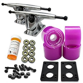 Yocaher Longboard Skateboard Trucks Combo Set w/ 70mm Wheels + 9.675" Polished/Black Trucks Package, Solid Purple Wheel, Polished Trucks