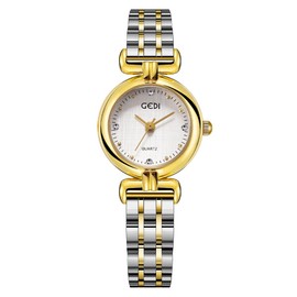 findtime Women's Watch Gold Watch Women's Gold Watch Women's Gold Waterproof Daily Use, White-Golden Silver, Bracelet