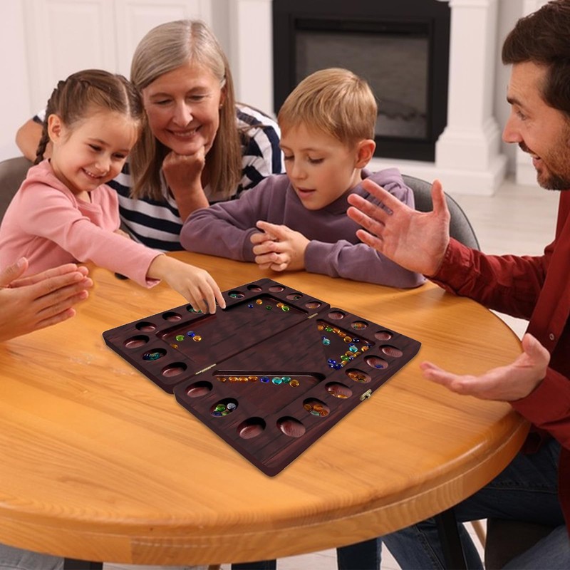 4-Player Mancala Board Game, Foldable Solid Wood with 110 Multi-Coloured