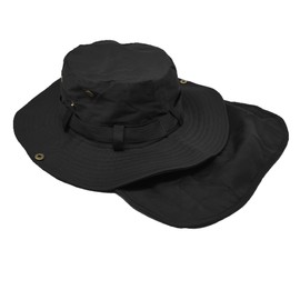 Glory Max Bucket Boonie Hat with Neck Flap Cover Sun Safari Wide Brim Fishing Garden Hiking Cap (Black)