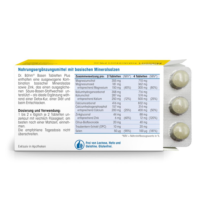Dr. Böhm Basen Tabletten Plus: Säure-Basen-Balance mit Magnesium, Kalium und