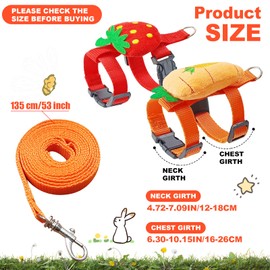 Bunny Harness and Leash for Rabbits,2 Pack Adjustable Bunny Harness,Cute Vest Harness and Leash Set, for Rabbit,Kitten, Puppy, Pig and Small Pet Animals
