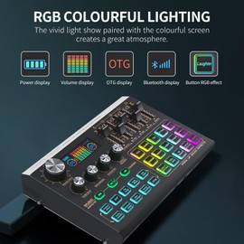 XTUGA X9 Audio Interface Mixer with 4 Voice Changer Rechargable Podcast RGB, XLR Microphone Interface, 16 Sound Effects, EQ Control, 48V Phantom Power