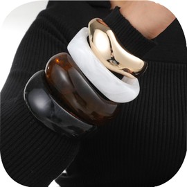 MythDone Chunky Acrylic Bangle Bracelets for Women Colorful Geometric Resin Bracelet Set Punk Thick Wide Irregular Acetate Vintage Bracelets Statement Acrylic Jewelry (4pcs Retro)