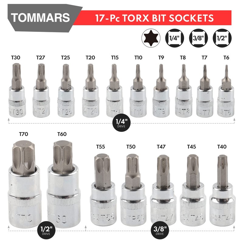 TOMMARS 60-Pc Master Torx Bit Socket and External Socket Set