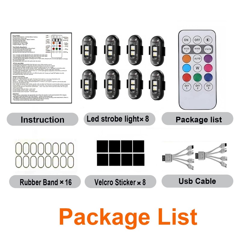 mechazhe 8-Pack Wireless LED Strobe Remote Lights | 8 Colors,