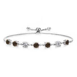 Gem Stone King 925 Sterling Silver Infinity Tennis Bracelet for Women | Gemstone Birthstone and White Lab Grown Diamond | Round 5MM and 1MM Accents| Adjustable Bolo to 9 Inch | Easy-On Easy-Off