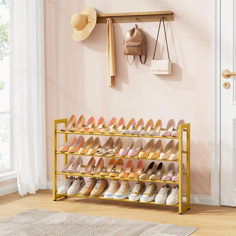 FAVOOSTY 4-Tier Expandable Shoe Rack, Adjustable Shoe Shelf Storage Organizer