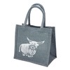 Small Jute Grey Lunch Gift Bag with Highland Cow Print
