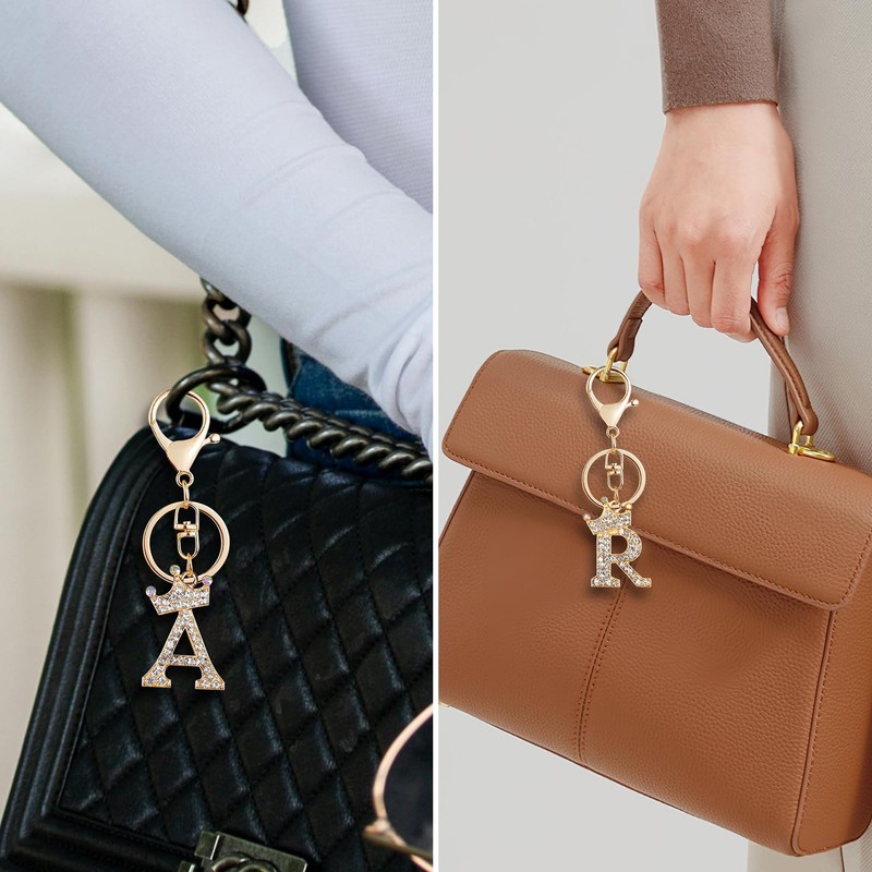Fmeida Rhinestone Alphabet Keychain Initial Letter Keychains for Women Shining