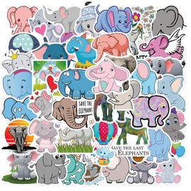 EWEISHEIT 50PCS Elephant Stickers, Vinyl Waterproof, for Laptop Skateboard Luggage, Water Bottles, Car Bumper, DIY Party Gift Set