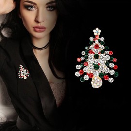WCRAZYE Rhinestone Christmas Tree Brooch for Women Girls Unique Crystal Christmas Xmas Brooches Pin Tiered Leaf Scarf Scarves Shawl Clip Holiday Jewelry Wedding Party (Style 4)
