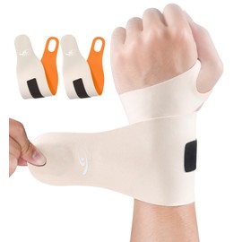 HiRui Ultra-Thin Elastic Wrist Brace Wrist Wraps, Compression Wrist Straps Wrist Support for Carpal Tunnel Arthritis Tendonitis Sprains Wrist Pain Workout, Soft & Comfortable (Beige (Pack of 2))