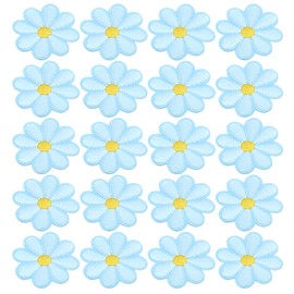 MY MIRONEY 20Pcs Flower Iron On Patches Blue Daisy Flower Patch Sew Embroidered Patches Appliques Delicate Embroidered Craft DIY Accessories for T-Shirt Clothing Jackets Backpack