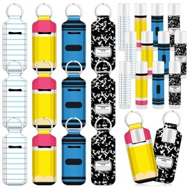 Loopeer 24 Pcs/12set Back to School Teacher Gifts Bulk Lip Balm and Lipstick Holder Keychian Teacher Appreciation Gifts Crayon Pencil Thank You for First of Year Welcome Back to School Party Favors