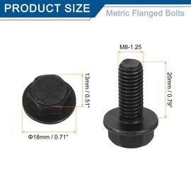 sourcing map 20pcs M8-1.25 x 20mm Metric Flange Hex Cap Bolt Fully Thread DIN 6921 Flanged Bolts Hexagon Screws Carbon Steel Black Oxide Plated Black