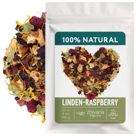 Linden & Raspberry Herbal Tea Loose Leaf – Fruity Tea with Raspberry Leaf & Fruit, Lemon Balm & Elderflower – No Caffeine – Naturally Calming Herbal Teas – 4oz.