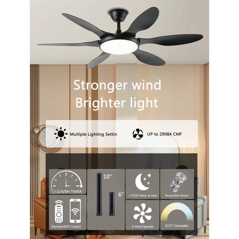FUMLTP Ceiling Fans with Lights, 51 Inch Ceiling Fan with