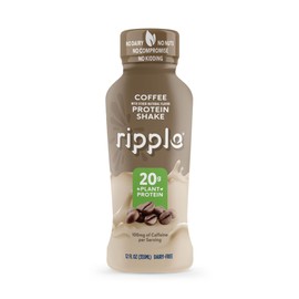 Ripple Ripple Coffee Plant Based Protein Shake | 20g of Quality Sourced Pea Protein, 100mg Caffeine, Calcium | Shelf Stable | Vegan & Non GMO | Dairy, Soy, Nut, & Gluten Free | 12 Fl Oz Bottles (Pack of 12)