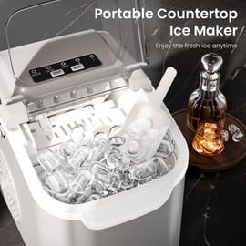 Electactic Pro Ice Maker: Fresh Ice On Demand in 6 Mins! 26.5 lbs/Day, Self-Cleaning & Ultra-Quiet. Perfect for Home Bars, Kitchens & Offices（Light Grey）