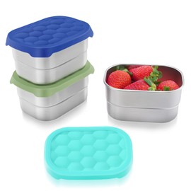 Tanjiae Small (1 CUP) Stainless Steel Snack Containers for Kids | Easy Open Leak Proof Food Containers with Silicone Lids - Perfect Metal Toddler Lunch Box for Daycare and School (8oz)