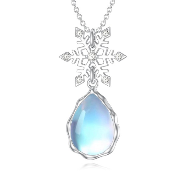 MUUYON Moonstone Snowflake Necklace 925 Sterling Silver Snowflake Pendant Christmas