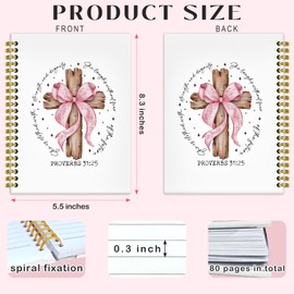 BRRNYOI Coquette Pink Bow Christian Notebook Journal 5.5x8.3, Proverbs 31:25 Bible Verse Journal, Prayer Journals for Woman, Religious Scripture Hardcover Spiral Notebooks for Note Taking