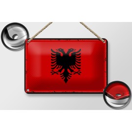 Tin Sign Albania Flag 18 x 12 cm Retro Flag Albania Decorative Sign