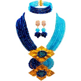 aczuv Fashion African Bead Necklace Nigerian Beads Wedding Jewelry Sets for Women, glass crystal, glass crystal