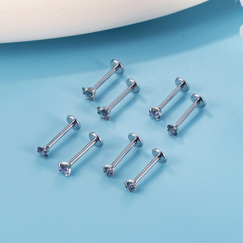 NICEIGHT 8Pcs 16G Stainless Steel Threadless Push in Nose Rings