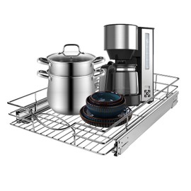 Sikarou Pull Out Cabinet Organizer 17" W x 21" D, Heavy Duty Kitchen Cabinet Pull Out Shelves, Slide Out Wire Basket for Kitchen Cabinets, Bathroom, Pantry, Chrome Finish