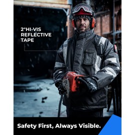 toolant Winter Safety Reflective Jacket for Men- Waterproof, High Visibility, Insulated, Multiple Pockets - Ideal for Work, Construction, and Outdoor, Black, 2XL