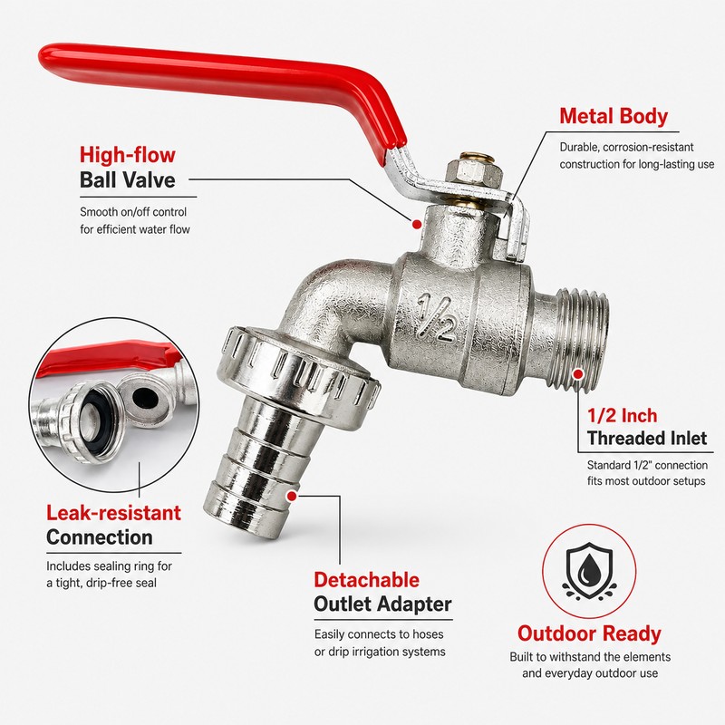 1/2 Inch Brass Faucet Valve for Garden Irrigation – Metal