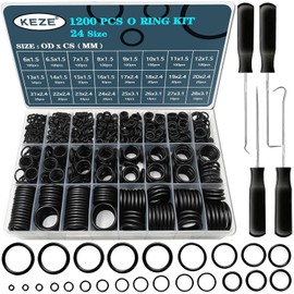 KEZE 1200 Pcs 24 Size Universal Rubber O-Ring Assortment Kit with 4-Piece Precision Pick and Hook Set for Auto Vehicle Faucet Plumbing Pressure Washer Air or Gas Sealing Repair OD:6mm-28mm O Ring