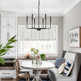 LAMPKEDUO Black Farmhouse Chandeliers for Dining Room 6-Lights Hanging Rustic Metal Matte Black Chandeliers Light Fixtures for Entry Kitchen Island Bedroom