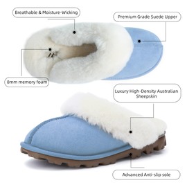 WaySoft Australian Sheepskin Women’s Slippers, 100% Shearling Wool, Hard Sole, Warm Fuzzy Indoor Outdoor