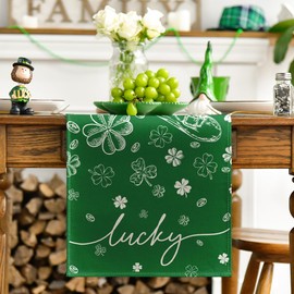 Artoid Mode Hat Clover Shamrocks Lucky St. Patrick's Day Table Runner, Seasonal Kitchen Dining Table Decoration for Home Party Decor 13x48 Inch